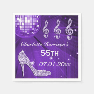 Purple Disco Ball and Sparkle Heels 55th Napkin