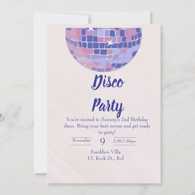 Purple Disco Ball Birthday Invitation Card  (Front)