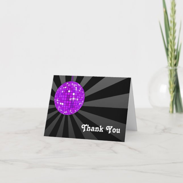 Purple Disco Ball Thank You Note Card (Front)