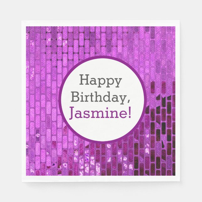 Purple Disco Ball Tiles Party Napkin (Front)