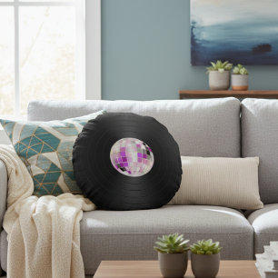 Purple Disco Ball Vinyl Record Round Cushion