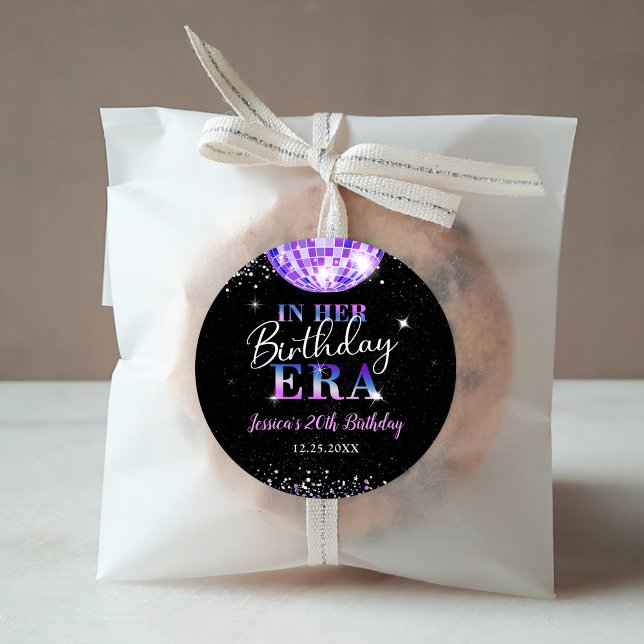 Purple Disco In Her Birthday Era Party Classic Round Sticker (Creator Uploaded)