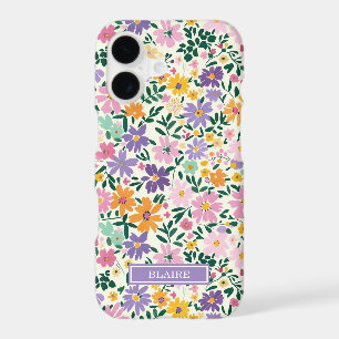Purple Ditsy Flowers Monogrammed