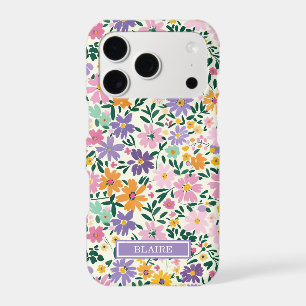 Purple Ditsy Flowers Monogrammed