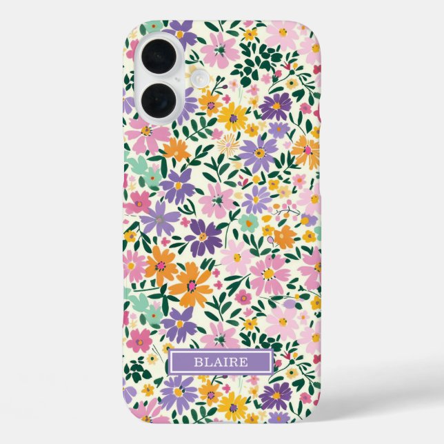 Purple Ditsy Flowers Monogrammed Case-Mate iPhone Case (Back)
