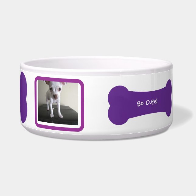 Purple Dog Bone Photo Personalised Pet Bowl (Right)