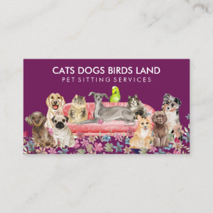 Purple Dog Cat Bird Hotel Sofa Pet Sitting Business Card
