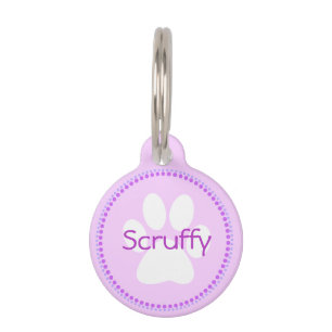 Purple Dog Name and Address Paw Print Dog Tag
