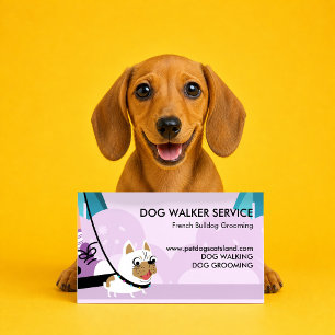 Purple Dog Walker Service French Bulldog Business Card
