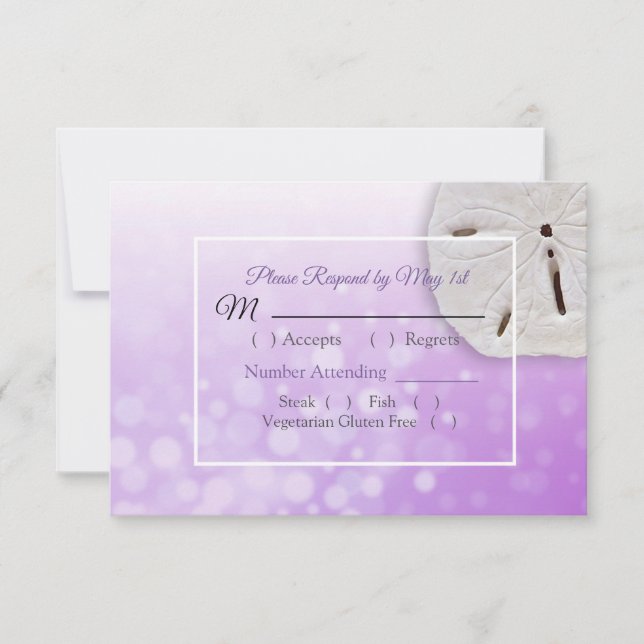 Purple Dollar Oceanic Wedding RSVP card (Front)