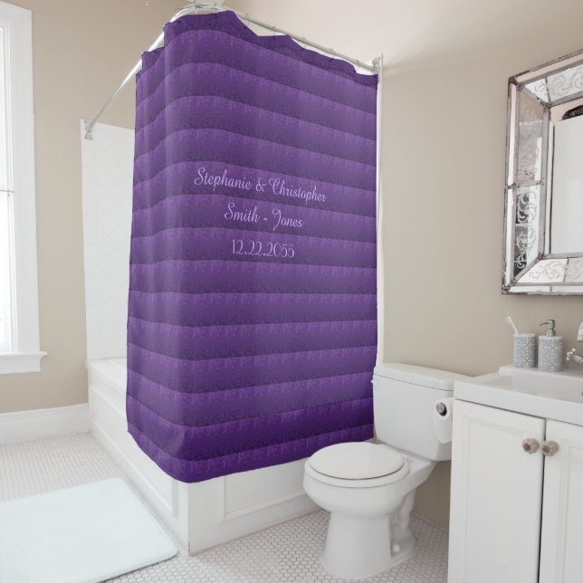 Purple Dolls Shower Curtain Wedding Names and Date (In Situ)