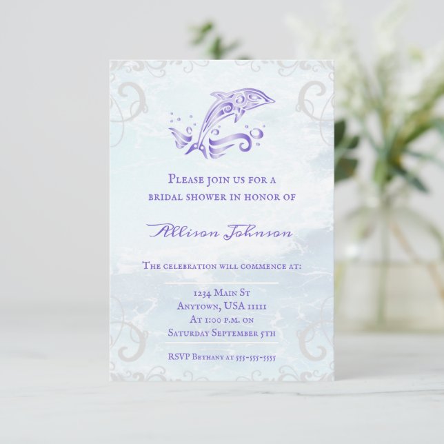 Purple Dolphin Bridal Shower Invite (Standing Front)