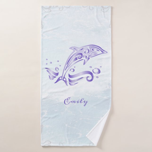 Purple Dolphin Personalised Bath Towel Set (Bath Towel)