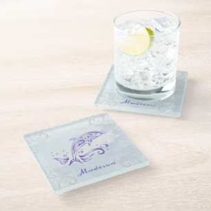 Purple Dolphin Personalised Glass Coaster