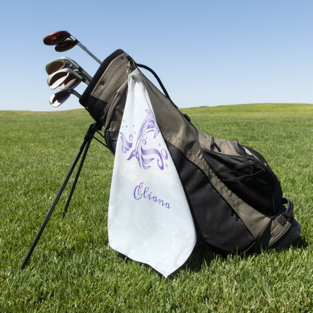 Purple Dolphin Personalised Golf Towel (Green)