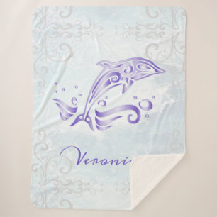 Purple Dolphin Personalised Sherpa Blanket