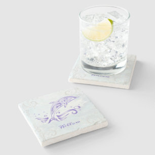 Purple Dolphin Personalised Stone Coaster