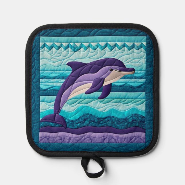 Purple Dolphin Quilt Pot Holder (Front)