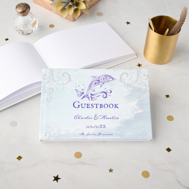 Purple Dolphin Wedding Guestbook (Front Open)