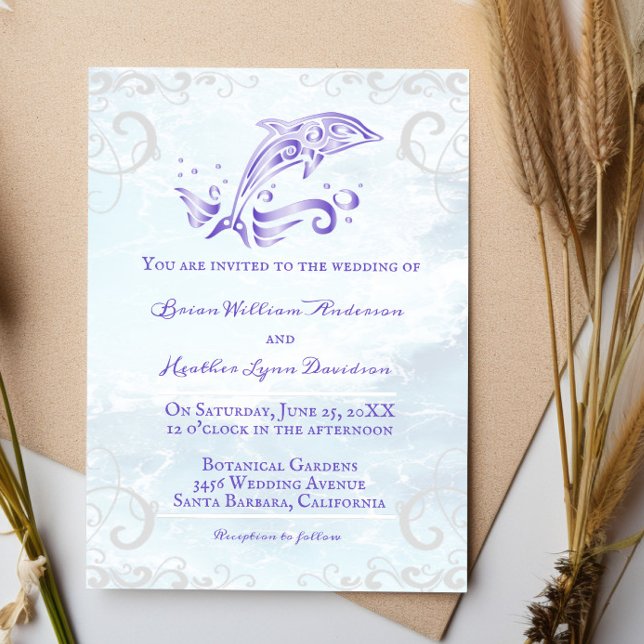 Purple Dolphin Wedding Invitation (Purple Dolphin Wedding Invitation)