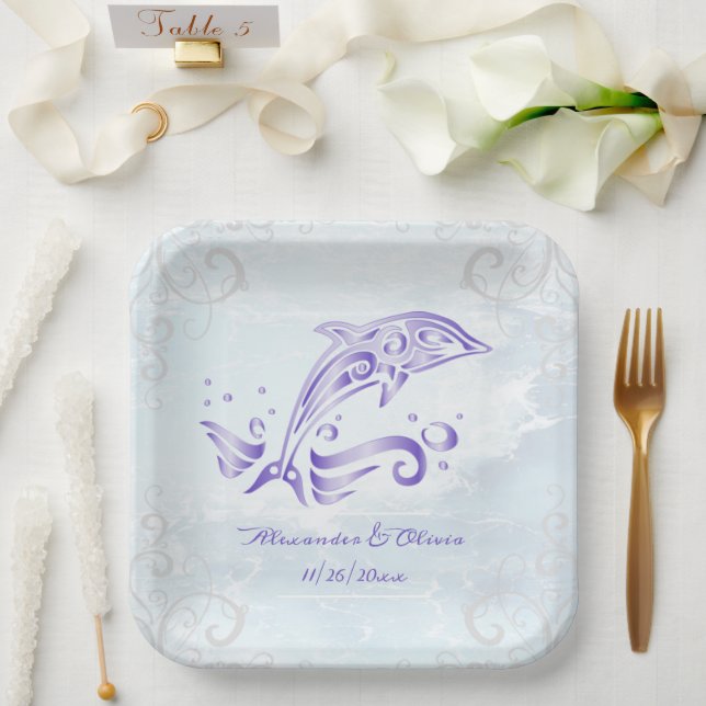Purple Dolphin Wedding Shower Paper Plate (Wedding)