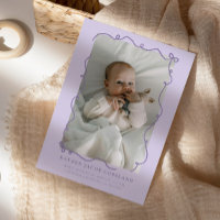 Purple Doodle Bows Frame Birth Announcement Photo