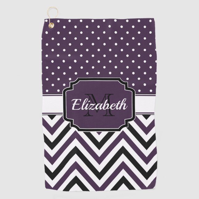 Purple Dots & Chevrons Golf Towel (Front)