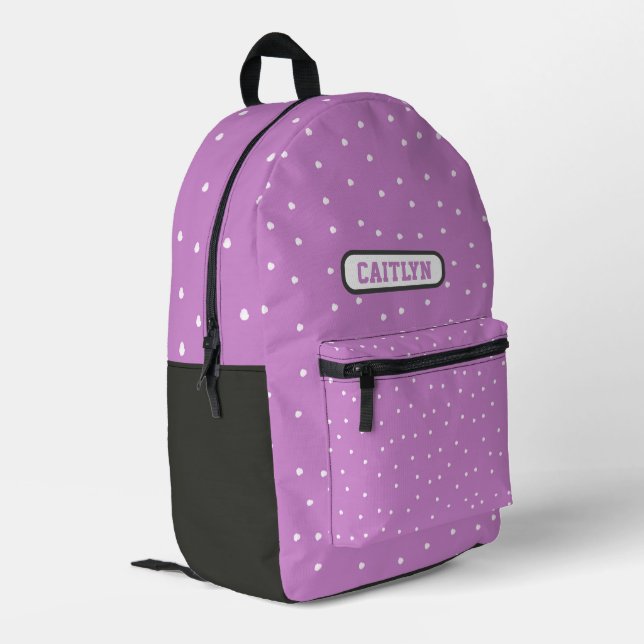 Purple Dots & Stripes Printed Backpack (Back Corner Left)