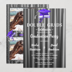 Purple double Celebration Graduation Party 2 photo Invitation