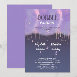 Purple Double joint Celebration Birthday For Girls Invitation