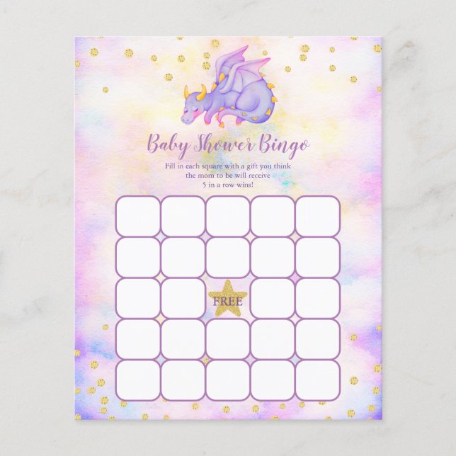 Purple Dragon Baby Shower Bingo Game (Front)