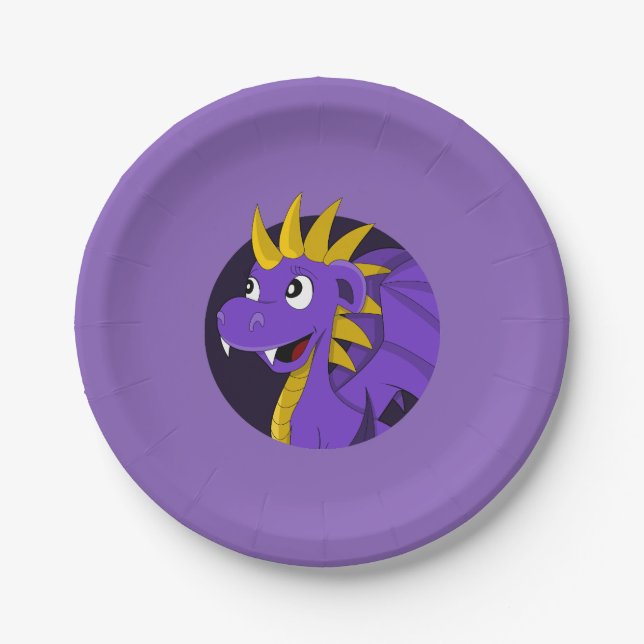Purple dragon cartoon paper plate (Front)