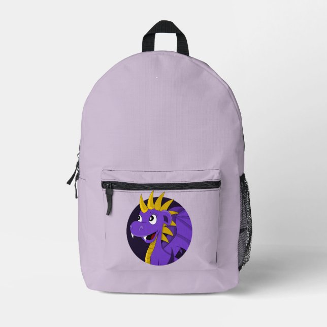 Purple dragon cartoon  printed backpack (Front)
