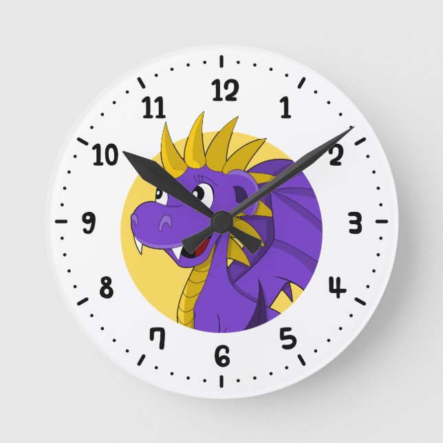 Purple dragon cartoon round clock (Front)