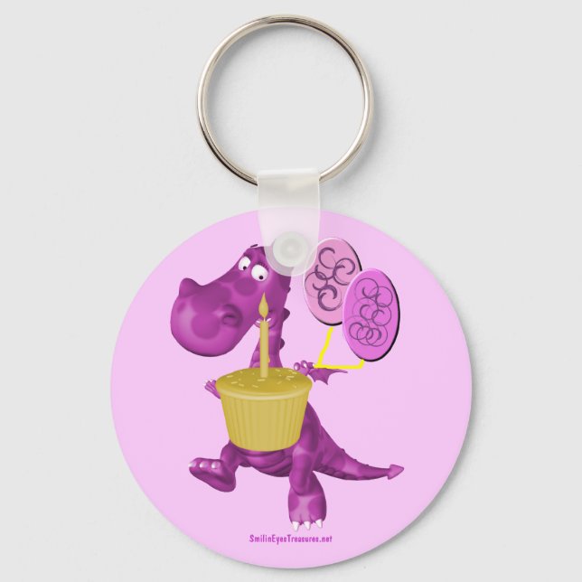 Purple Dragon Cupcake And Balloons Keychain (Front)