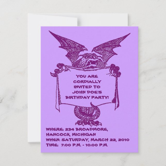 PURPLE DRAGON HOLDING PARTY INVITATION-CUSTOMIZE INVITATION (Front)