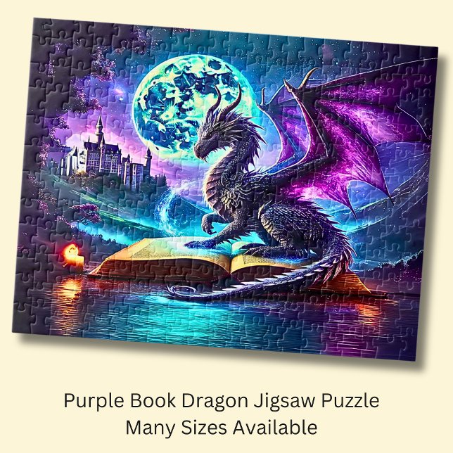 Purple Dragon Reading Book Blue Moon Jigsaw Puzzle (Creator Uploaded)