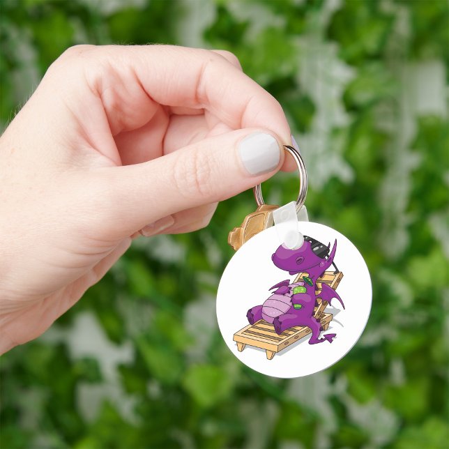 Purple Dragon Relaxing on Deck Chair Key Ring (Creator Uploaded)