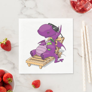 Purple Dragon Relaxing on Deck Chair Napkin