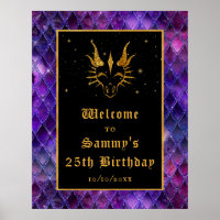 Purple Dragon Scales Gold Birthday Party Welcome