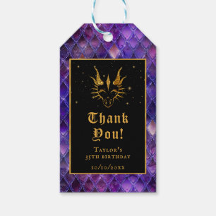 Purple Dragon Scales Gold Birthday Thank You Gift Tags