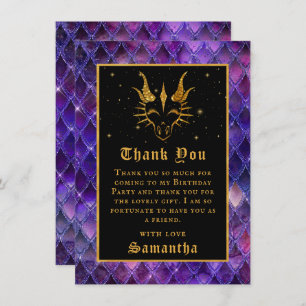 Purple Dragon Scales Gold Faux Glitter Birthday Thank You Card