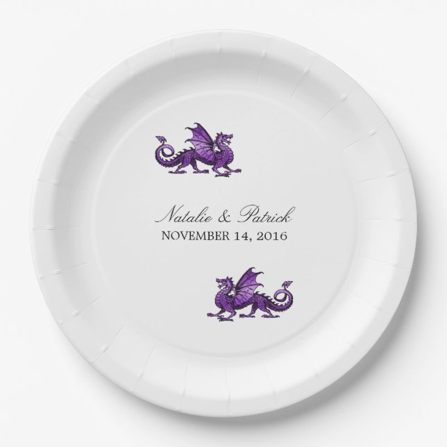 Purple Dragon Wedding Paper Plates (Front)