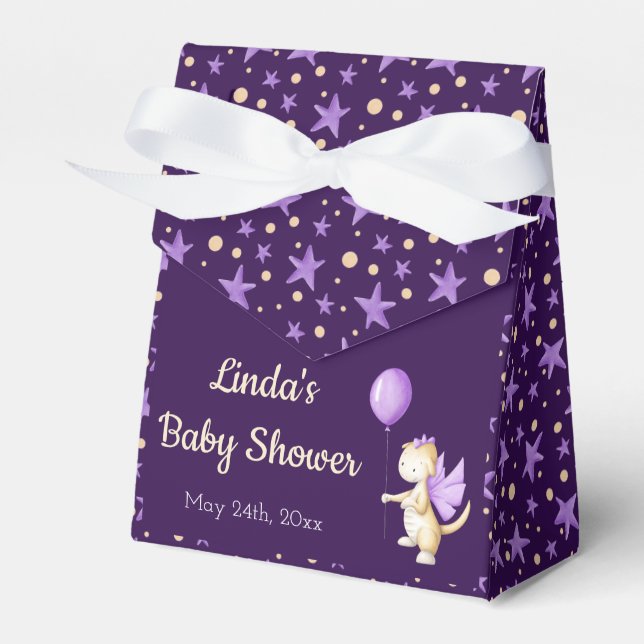 Purple Dragon with balloon Girl Baby Shower Favour Box (Front Side)