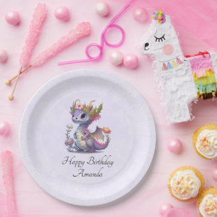 Purple Dragon with Elegant Crown Paper Plate