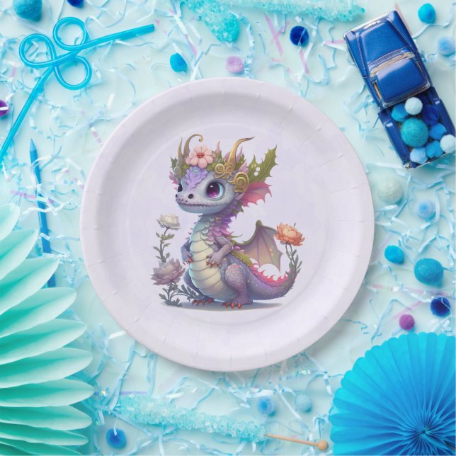 Purple Dragon with Elegant Crown Paper Plate (Party)