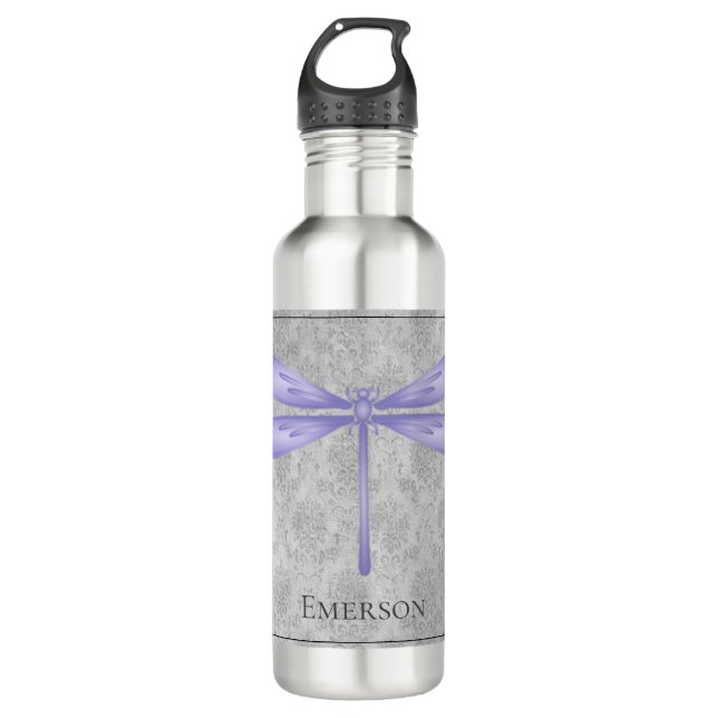 Purple Dragonfly Damask 710 Ml Water Bottle (Front)