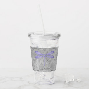 Purple Dragonfly Damask Acrylic Tumbler