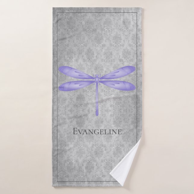 Purple Dragonfly Damask Bath Towel Set (Bath Towel)
