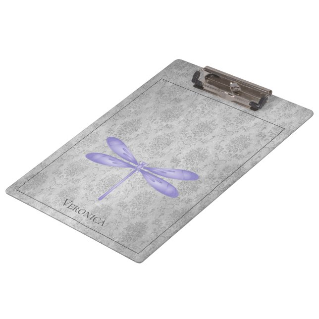 Purple Dragonfly Damask Clipboard (Angled)